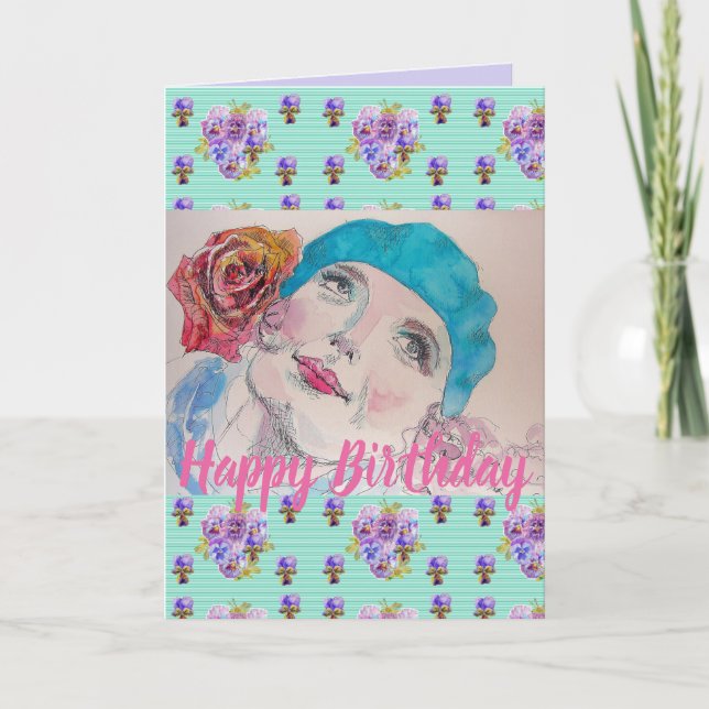 Rote Rose Floral Happy Birthday art Card Karte (Vorderseite)