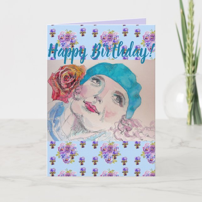 Rote Rose Floral Happy Birthday art Card Karte (Vorderseite)