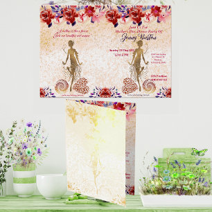 Rote Rose Floral Heart Mütter Tag Tanz Party Gold Folienkarte