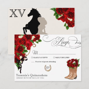 Rote Rose Floral Mariachi Quinceanera RSVP Karte