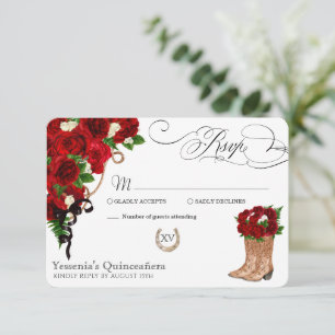 Rote Rose Floral Mariachi Quinceanera RSVP Karte
