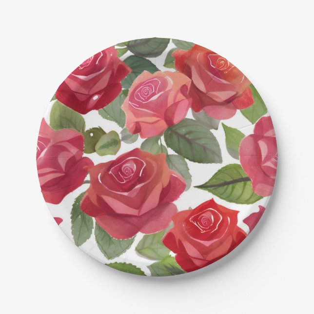 Rote Rose Floral Party Pappteller (Vorderseite)