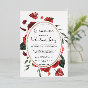 Rote Rose Floral Quinceanera Folieneinladung