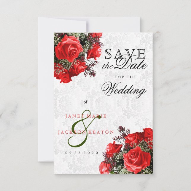 Rote Rose Floral Save the Date (Vorderseite)