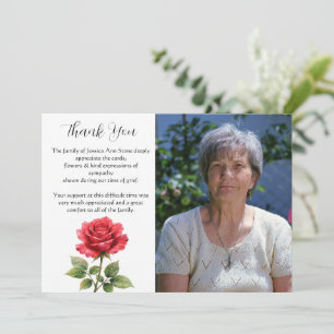 Rote Rose Floral Trauer Todes Danke Einladung