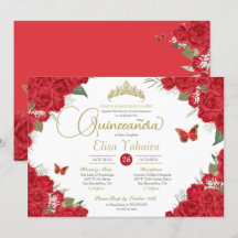 Rote Rose Floral und Schmetterlinge Quinceanera