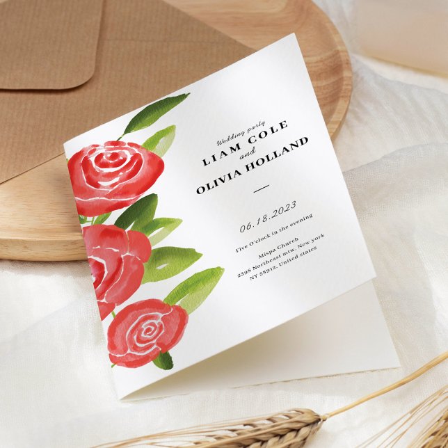 Rote Rose Floral Wedding Program Programm (Von Creator hochgeladen)