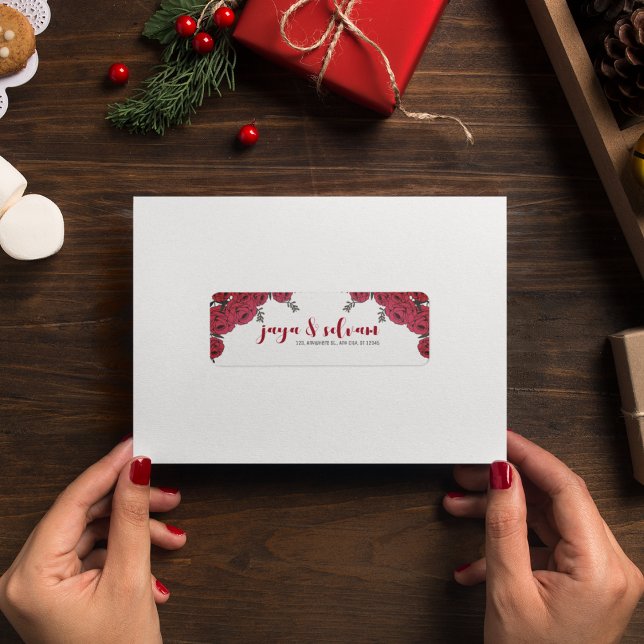 Rote Rose Floral Wedding Theme (wedding floral bride and groom name label)