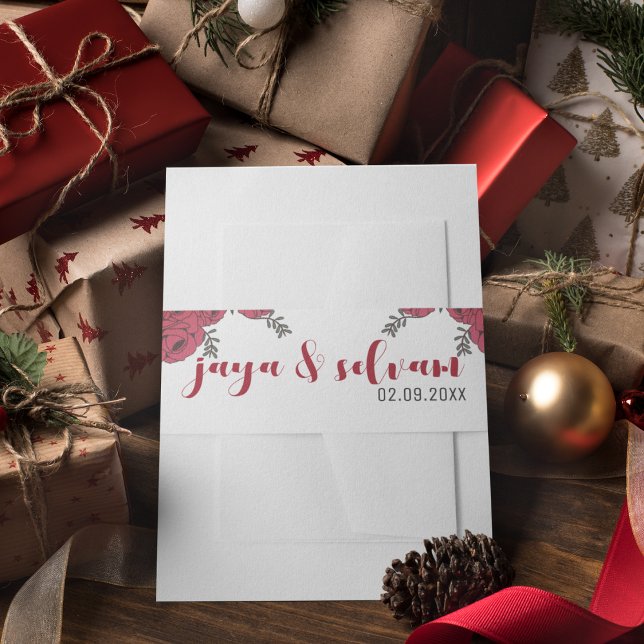 Rote Rose Floral Wedding Theme Einladungsbanderole (even your invitation belly band can speak about your wedding theme)