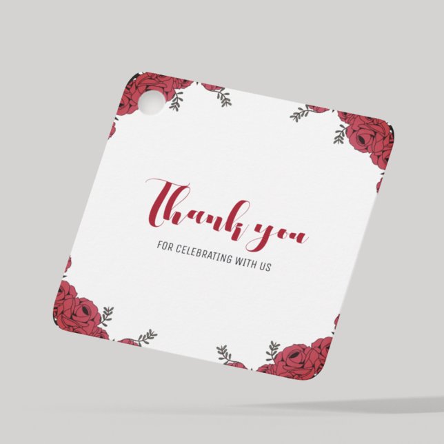Rote Rose Floral Wedding Theme Geschenkanhänger (floral theme thank you square shape tag)