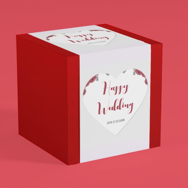 Rote Rose Floral Wedding Theme Herz-Aufkleber (Stick this lovely floral theme wedding sticker on your return gift or presents)