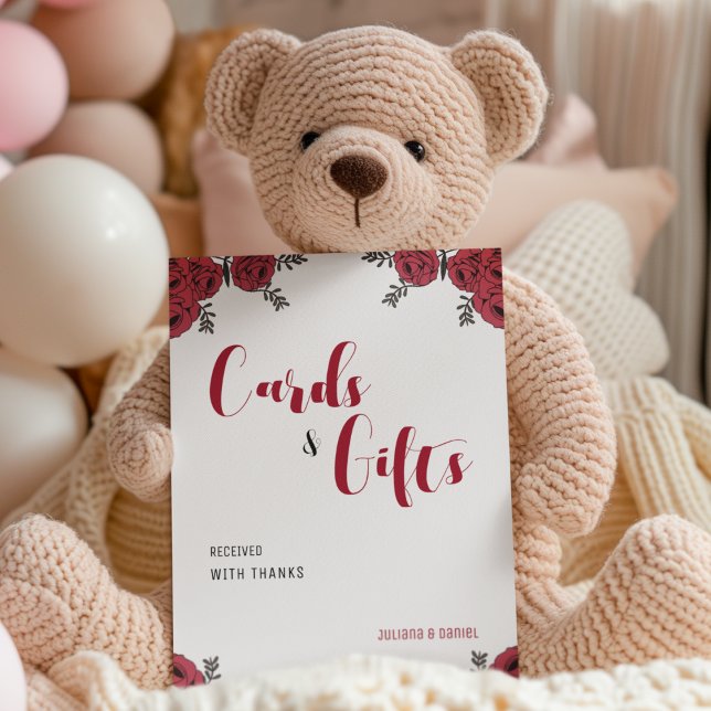 Rote Rose Floral Wedding Theme Sockelschild (thank your guests with pedestal sign table card )