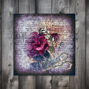 Rote Rose Florale Ephemera Puzzle
