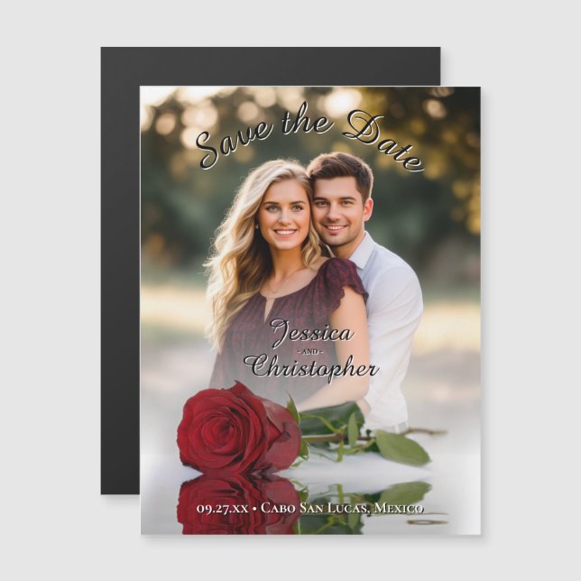 Rote Rose Foto Overlay Save the Date Magnet (Vorne/Hinten)