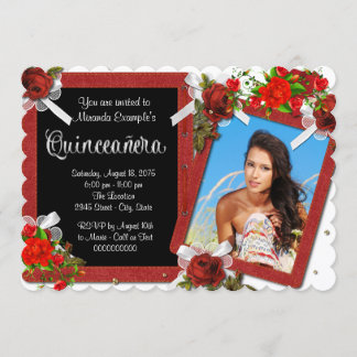 Rote Rose Foto Quinceanera Einladung