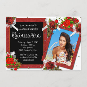 Rote Rose Foto Quinceanera Einladung