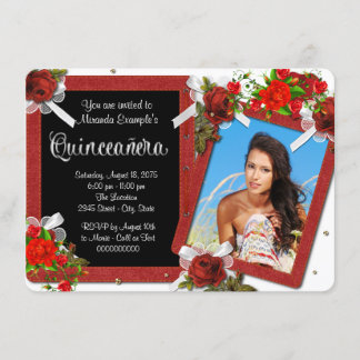 Rote Rose Foto Quinceanera Einladung