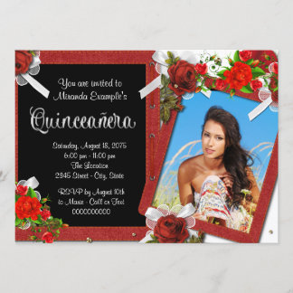 Rote Rose Foto Quinceanera Einladung