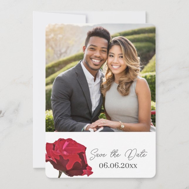 Rote Rose Foto Save-the-Date-Karte Save The Date (Vorderseite)