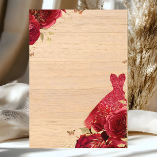 Rote Rose Funkeln Quinceanera 15. Geburtstag Einladung