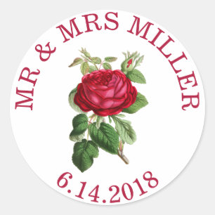 Rote Rose für personalisierte Hochzeitsticker Runder Aufkleber
