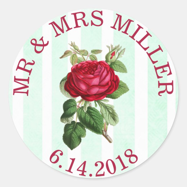 Rote Rose für personalisierte Hochzeitsticker Runder Aufkleber (Vorderseite)