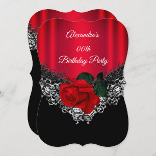 Rote Rose Geburtstagsparty Lace Black Silver Einladung