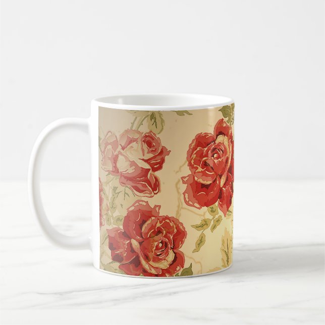 Rote Rose, gelb, antiker Blumendruck Kaffeetasse (Links)