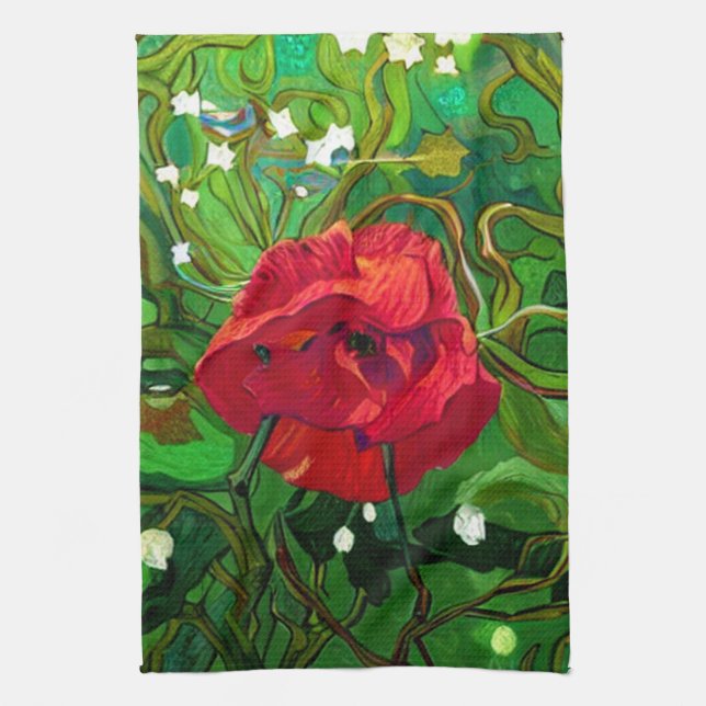 ROTE ROSE  GESCHIRRTUCH (Vertikal)
