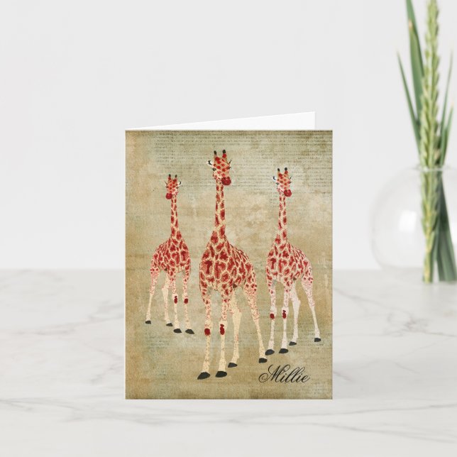 Rote Rose Giraffen Personalisiert Notecard (Vorderseite)