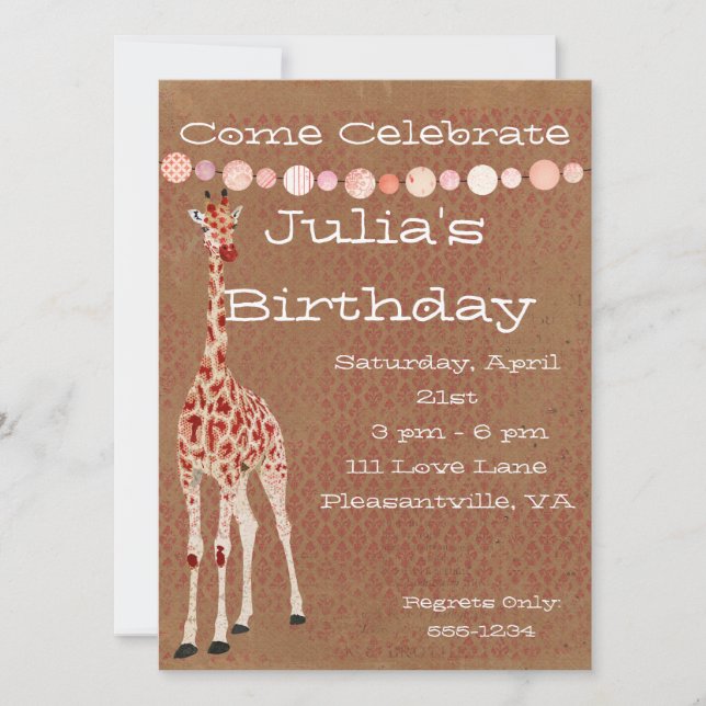 Rote Rose Giraffen zum Geburtstag Einladung (Vorderseite)