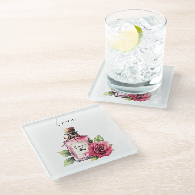 Rote Rose Glasuntersetzer (Schrägansicht)