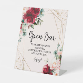 Rote Rose & Gold Aquarell Open Bar Sign Sockelschild