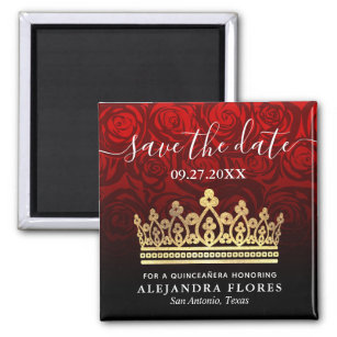 Rote Rose Gold Black Quinceanera Save the Date Magnet