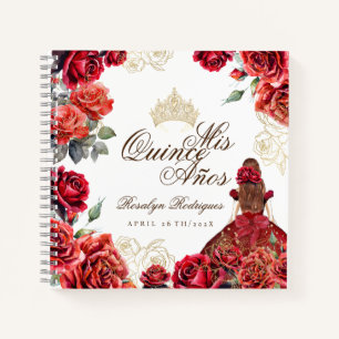 Rote Rose Gold Elegante Mis Quince Gast Notizbuch