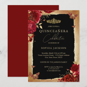 Rote Rose Gold Elegante Quinceanera-Einladung Einladung