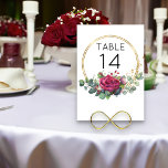 Rote Rose Gold Geometric Rings Wedding Tischnummer<br><div class="desc">Rote Rose Hochzeitskarten Tischnummer gedruckt goldene Ringe,  geometrische Rahmen und eine schöne Aquarell florale Anordnung der rote Rose Bud Blüte Eukalyptus Blätter Grün und einen Hauch von Gold Konfetti. Wenn Sie dieses Design für passende Produkte wünschen,  schreiben Sie mir bitte.</div>