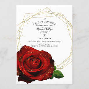 Rote Rose Gold Geometrischer Glam Brautbad Einladung