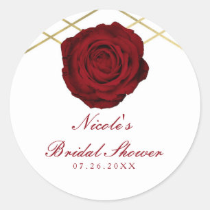 Rote Rose & Gold Linien Blumenstrauß Elegant Runder Aufkleber