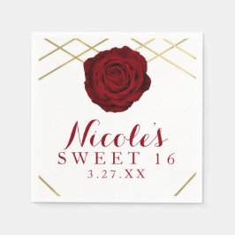 Rote Rose & Gold Linien Florenz Elegantes Party Serviette