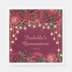 Rote Rose Gold String Light Stars Quinceñera Serviette