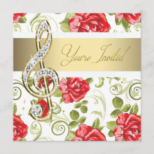 Rote Rose Gold Treble Clef Einladung