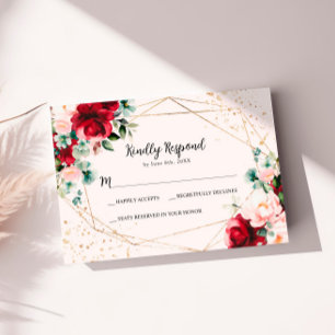 Rote Rose & Gold Watercolor Wedding RSVP Card Karte