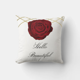 Rote Rose & Goldene Linien Blumige Elegante Modern Kissen