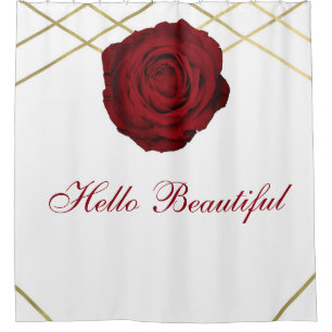 Rote Rose & Goldene Linien Florale Elegante Chic I Duschvorhang