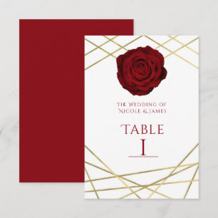 Rote Rose & Goldene Linien Florale Elegante Tischn Einladung