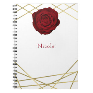 Rote Rose & Goldene Linien Florale Geometrische Gl Notizblock
