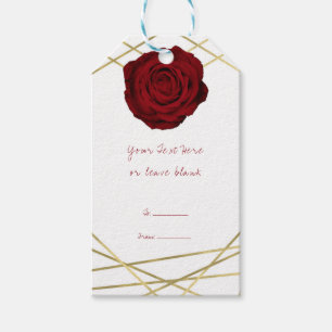 Rote Rose & Goldene Linien Florales Elegantes Part Geschenkanhänger