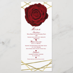 Rote Rose & Goldene Linien Florales Elegantes Part Menükarte