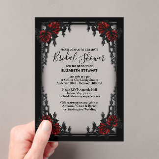 Rote Rose Gothic Brautjungfernparty Eisentor Acryleinladungen